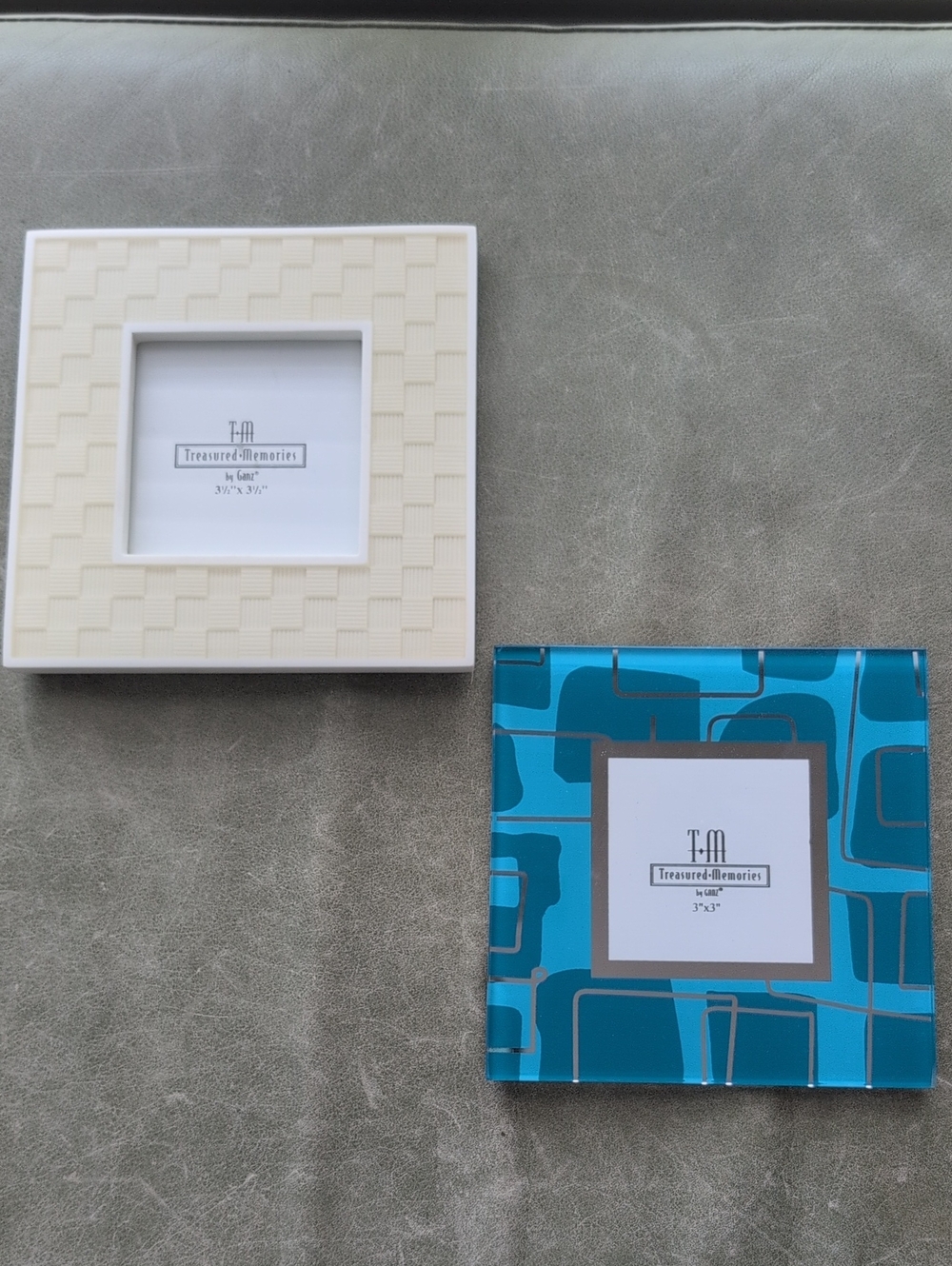 GANZ Treasured Memories Cream and Teal Patterned Square Photo Frames - Set of 2